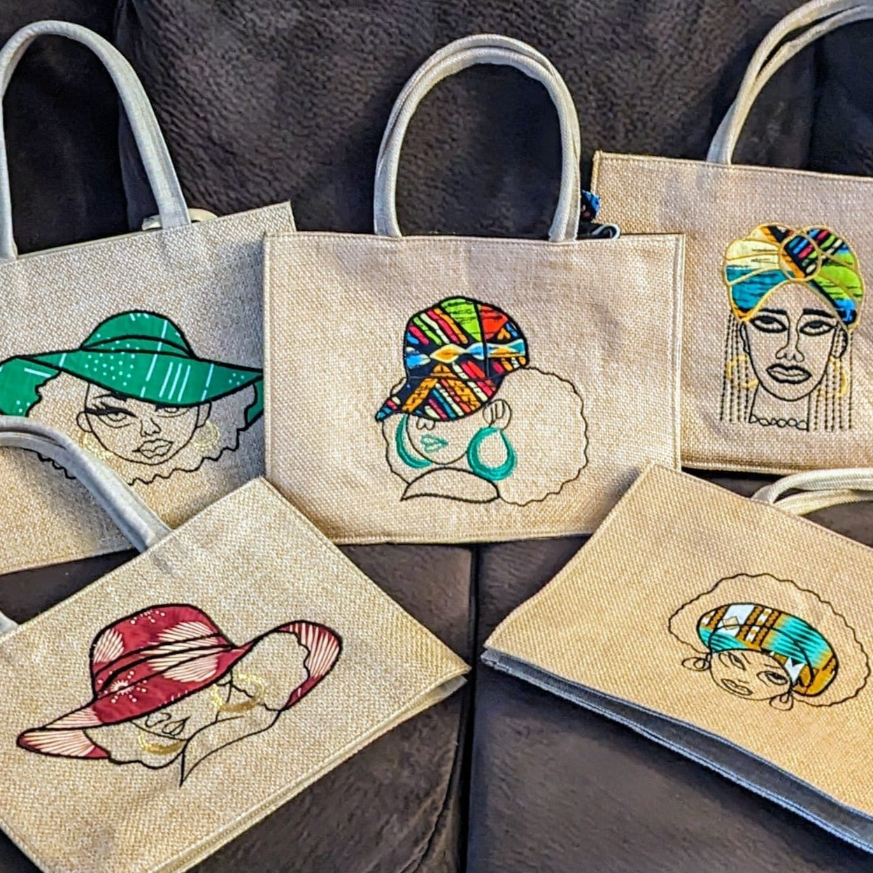 Tan canvas with women face Bag with Handles