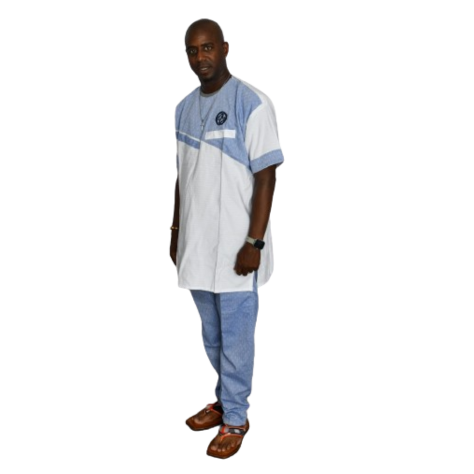 Akwaba Men's Pantsuits Chambray Blue White