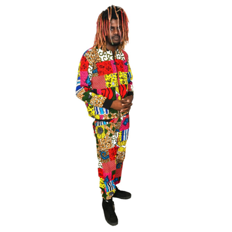 Akwaba Track Suits Red Yellow Black Leaf Patter
