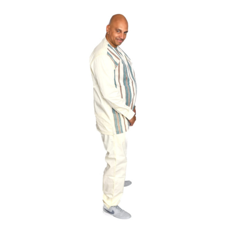 Akwaba Men's Pantsuits Ivory Green Rust Stripe