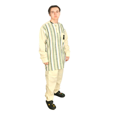 Akwaba Men's Pantsuits Ivory Green Stripe