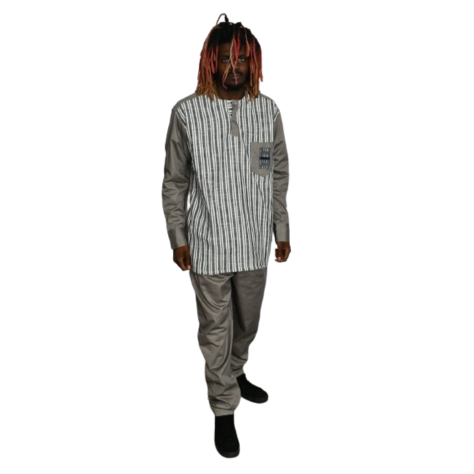 Akwaba Men's Pantsuits Gray White Stripe